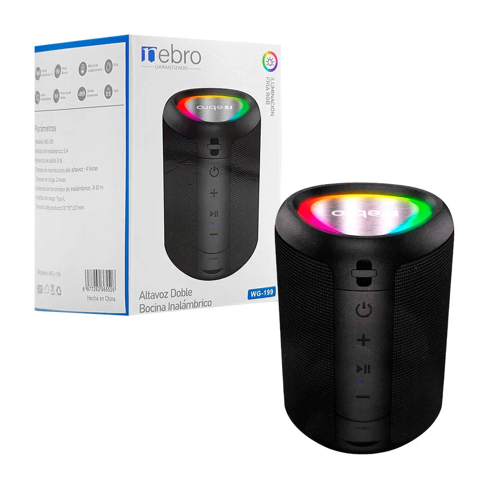 Bocina nebro inalámbrica con sonido envolvente, portátil con luz rgb …