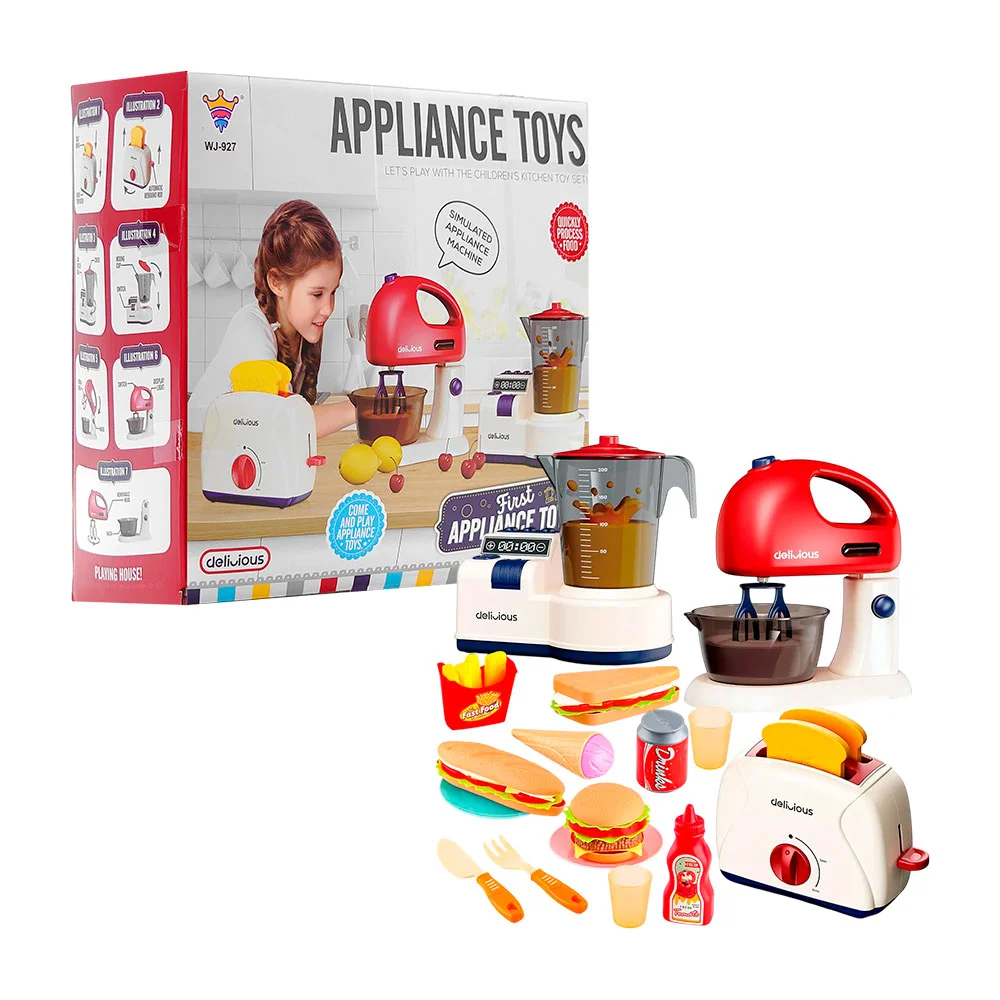 Set infantil de electrodomésticos con accesorios, temática comida ráp…