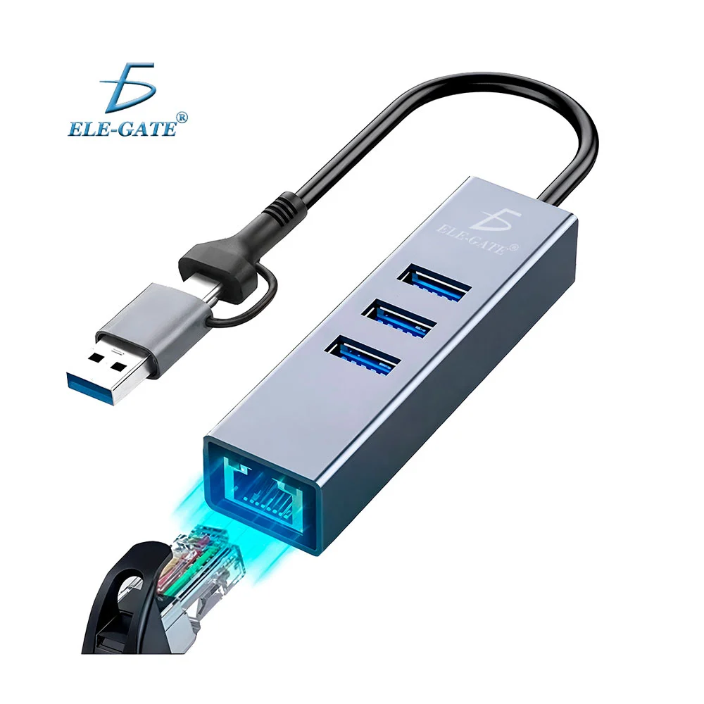 Hub adaptador usb-c o usb-a, con 3 puertos usb-a y puerto ethernet / …