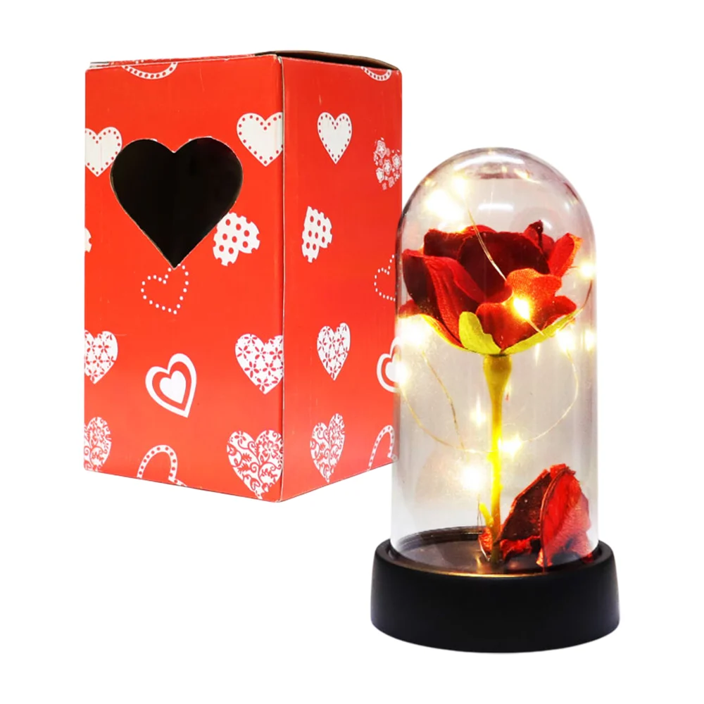 Flor pequeña encapsulada, con decoración de pétalos y luz led / xq-271