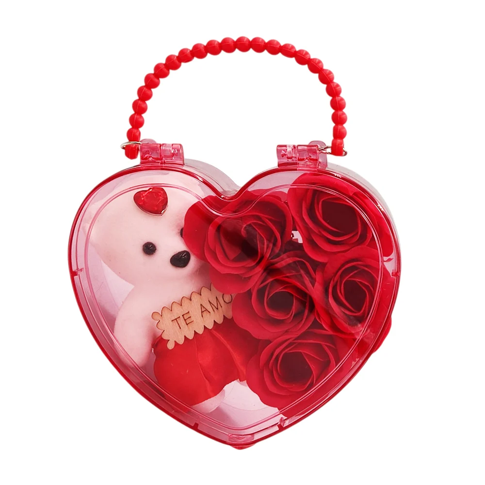 Bolsa translúcida en forma de corazón + 5 flor de jabón y osito, vari…