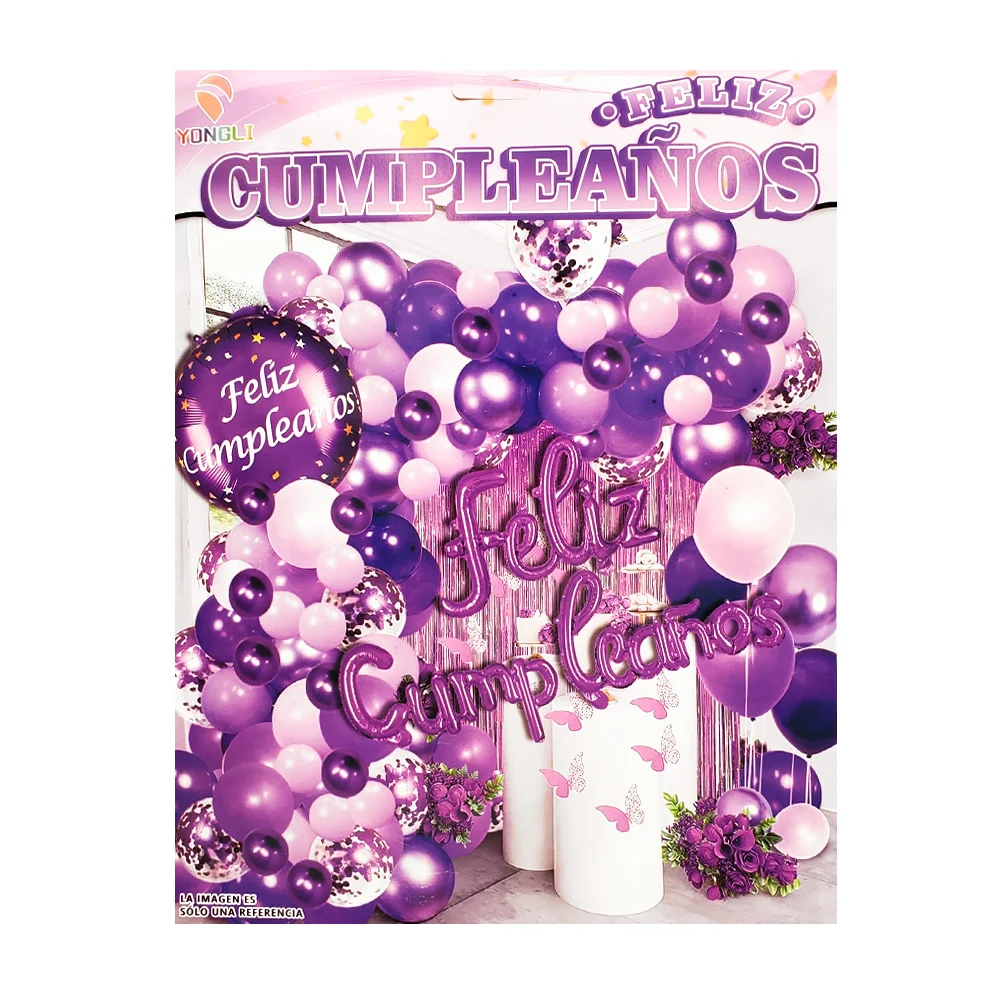 Set decorativo feliz cumpleaños 58pz, globos en tonos morados, globo …