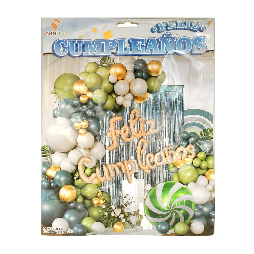 Kit decorativo de 61 pz, en tonos verde, azul, blanco y globo feliz c…