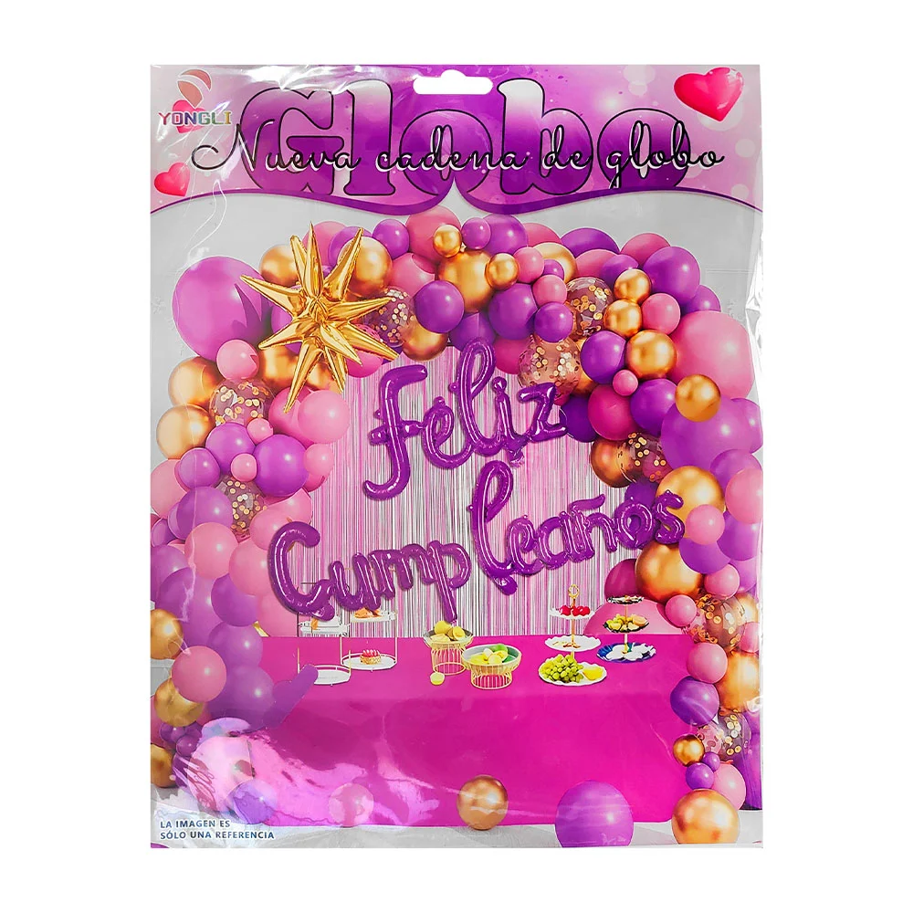 Paquete de 55 globos, rosa, morado, dorado, feliz cumpleaños y cortina