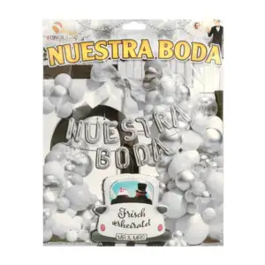 Kit decorativo con 45 pz, nuestra boda, globos en tonos plateados y b…