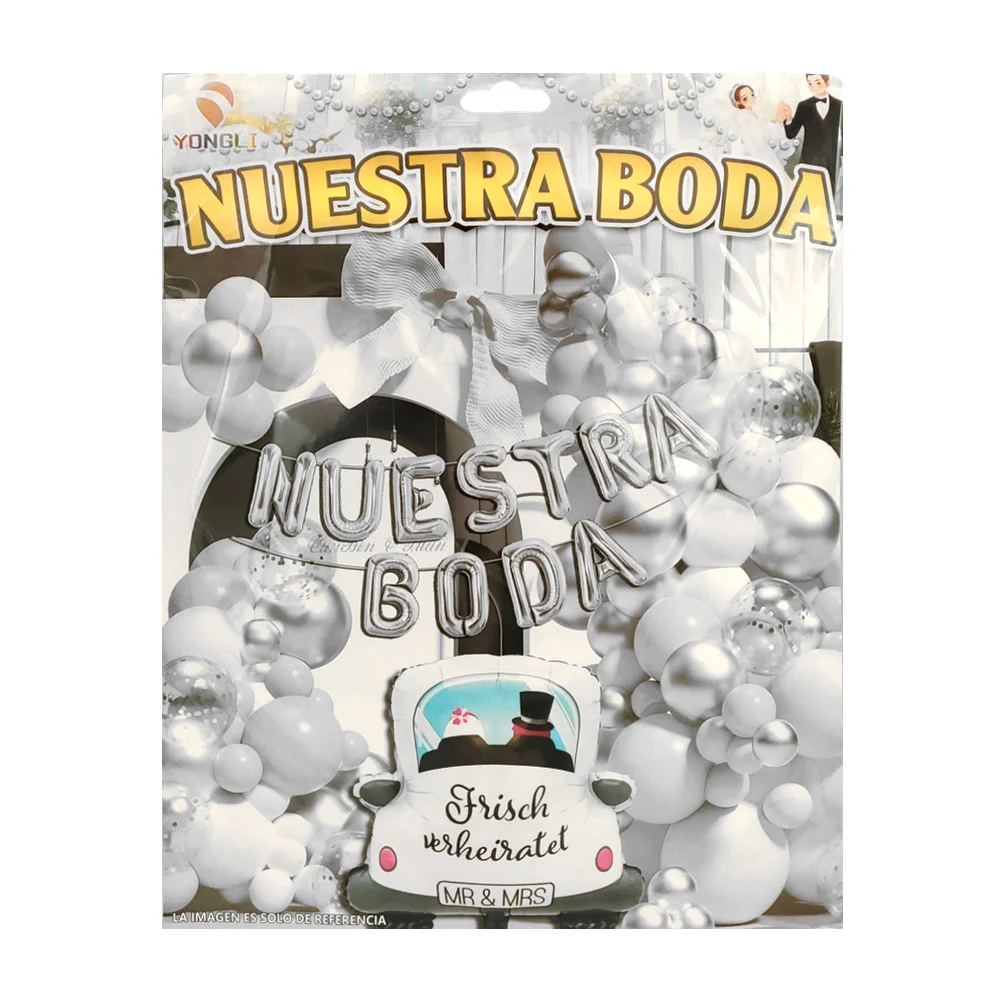Kit decorativo con 45 pz, nuestra boda, globos en tonos plateados y b…