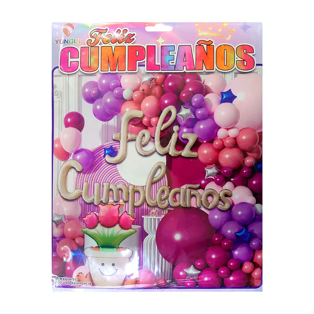 Paquete de 57 globos, rosas, morados, globo feliz cumpleaños y maceta