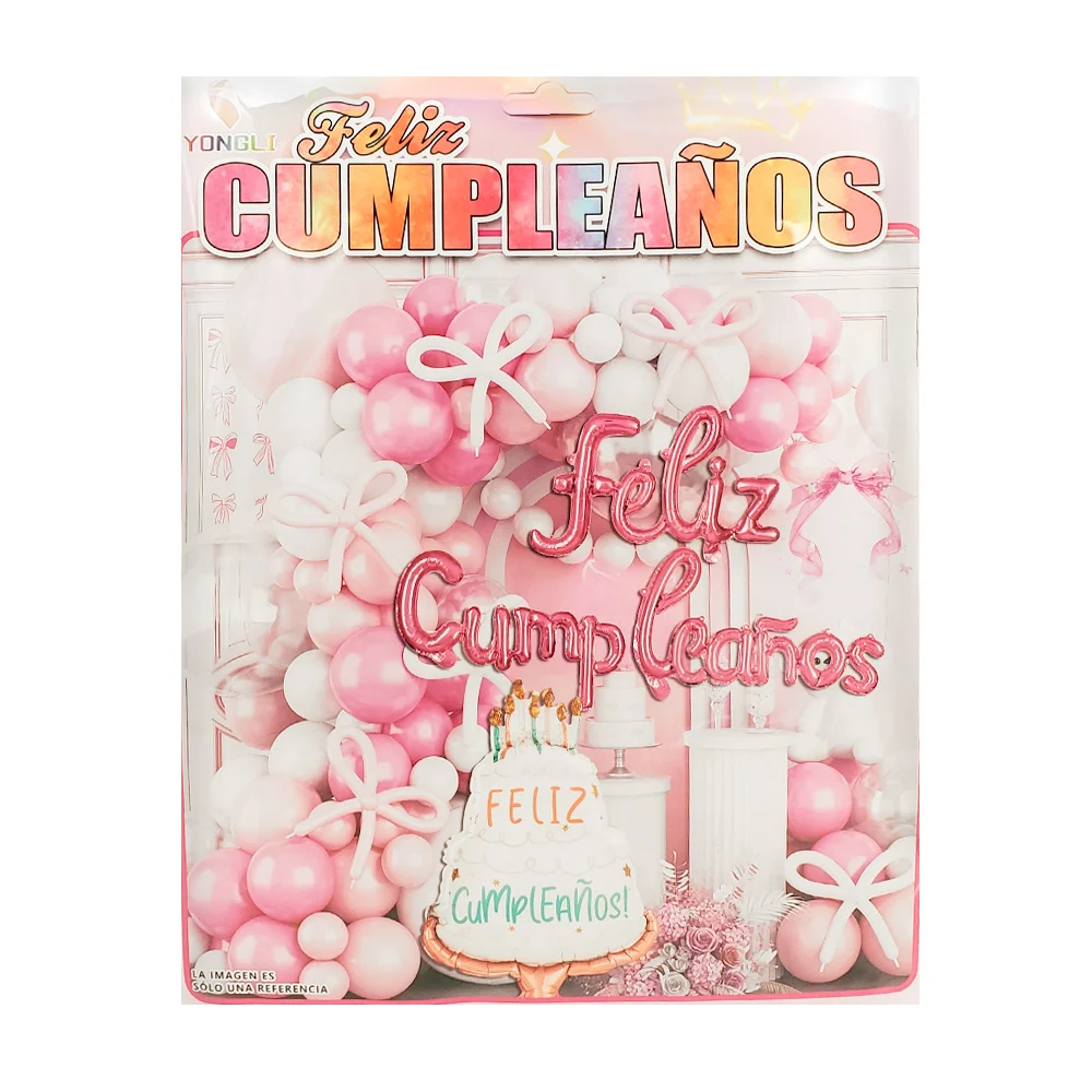 Paquete con 64 globos, rosa, blanco, globo feliz cumpleaños, pegament…