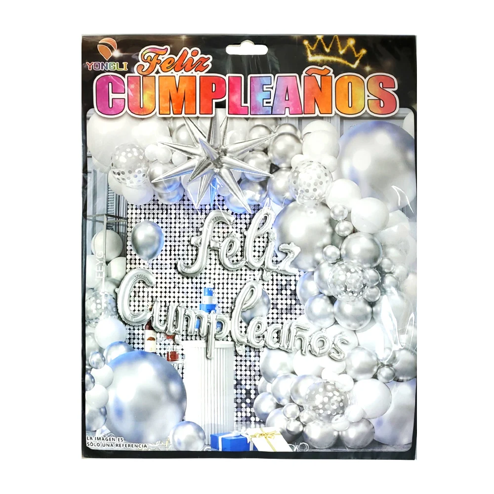 Kit decorativo de fiesta con 63 pcs y globos plata + globo de estrella
