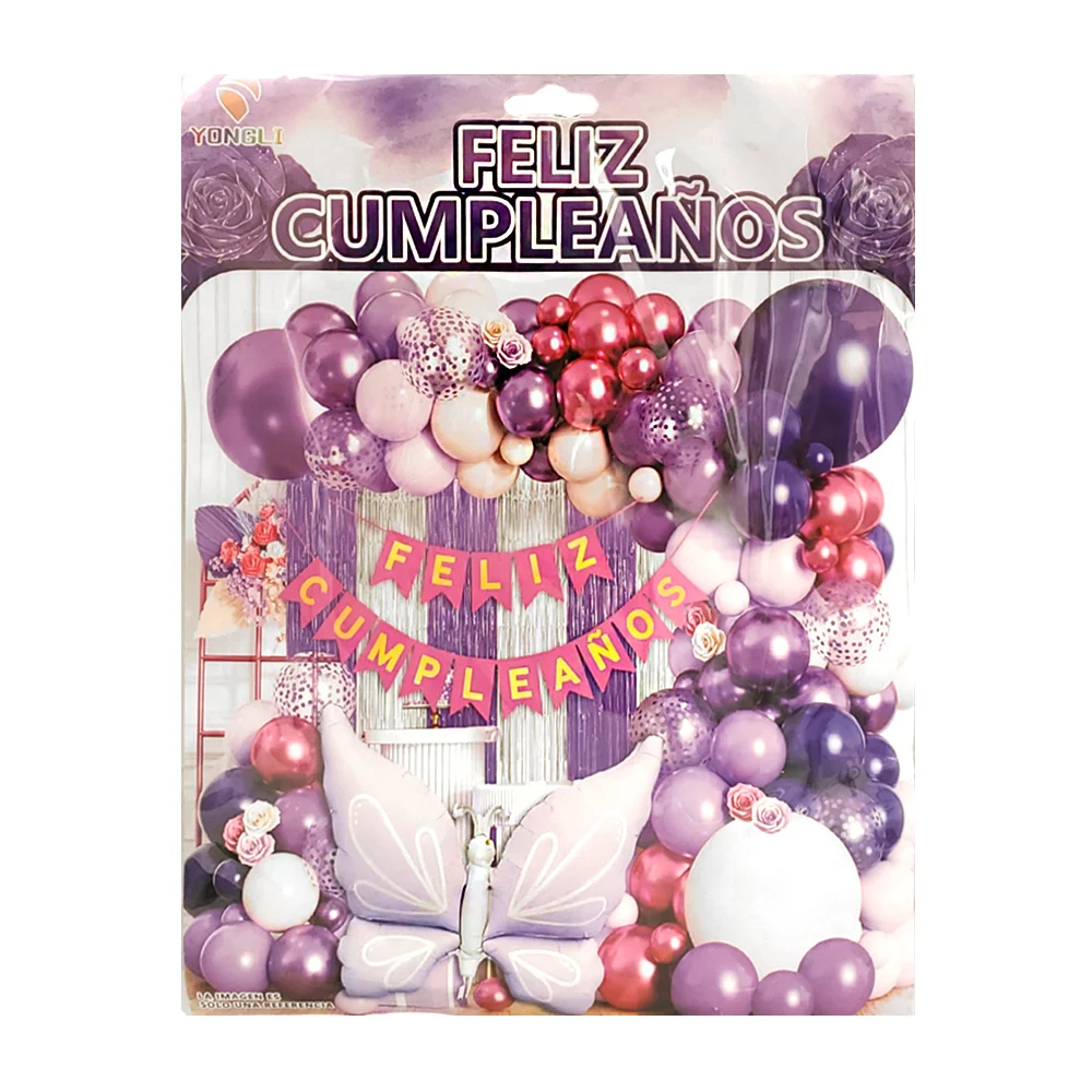 Paquete de 41 globos, variedad de morados, banderín feliz cumpleaños …