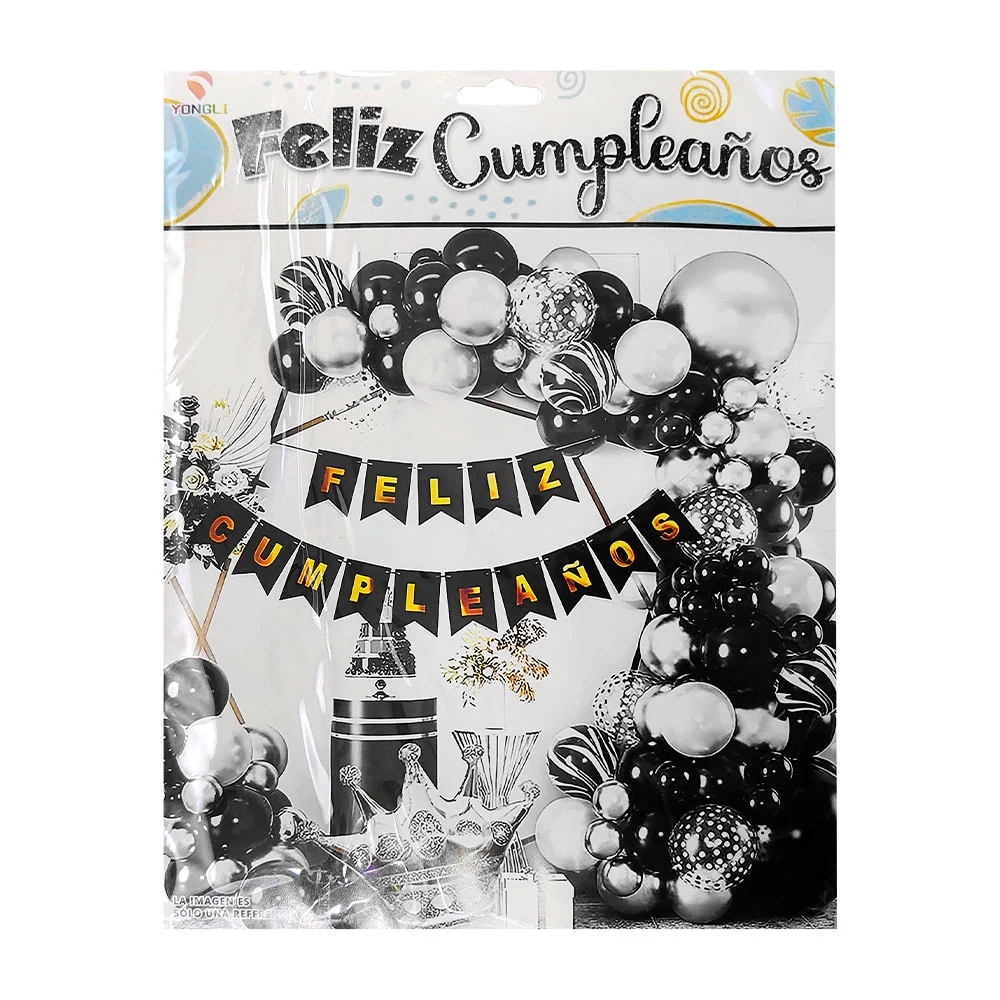 Set decorativo feliz cumpleaños, 43pz globos blanco con negro + guirn…