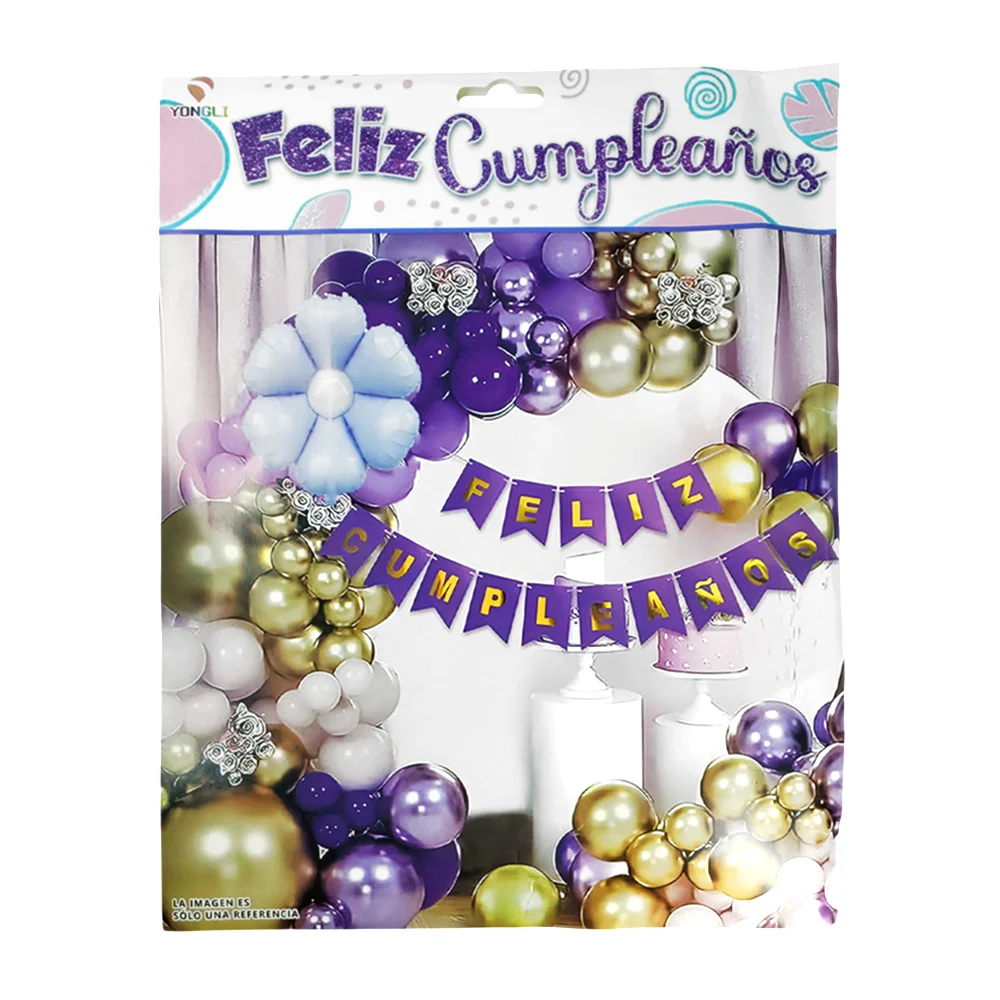 Kit decorativo de fiesta con 62 pcs + globos con tonos morados y flor…