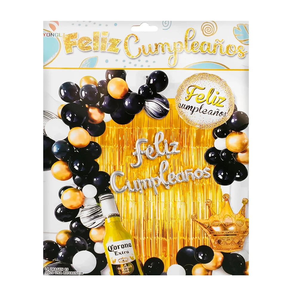 Set decorativo feliz cumpleaños, 47pz globos negros, dorados + globo …