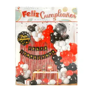 Paquete de 61 globos, rojo, negro, blanco + banderín y globo feliz cu…
