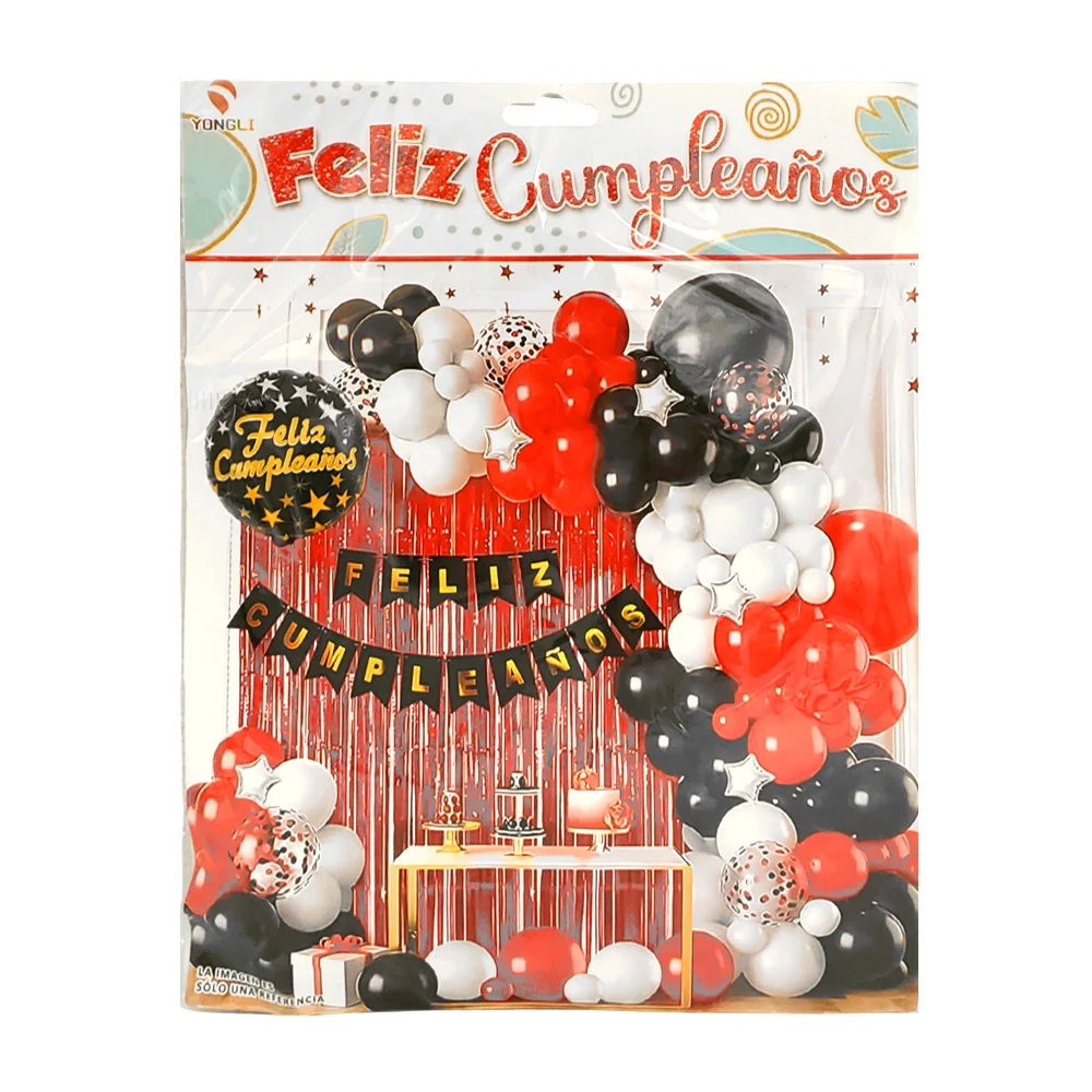 Paquete de 61 globos, rojo, negro, blanco + banderín y globo feliz cu…