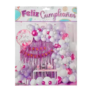 Kit decorativo de fiesta con 61 pcs y globos tonos morados + cortina …