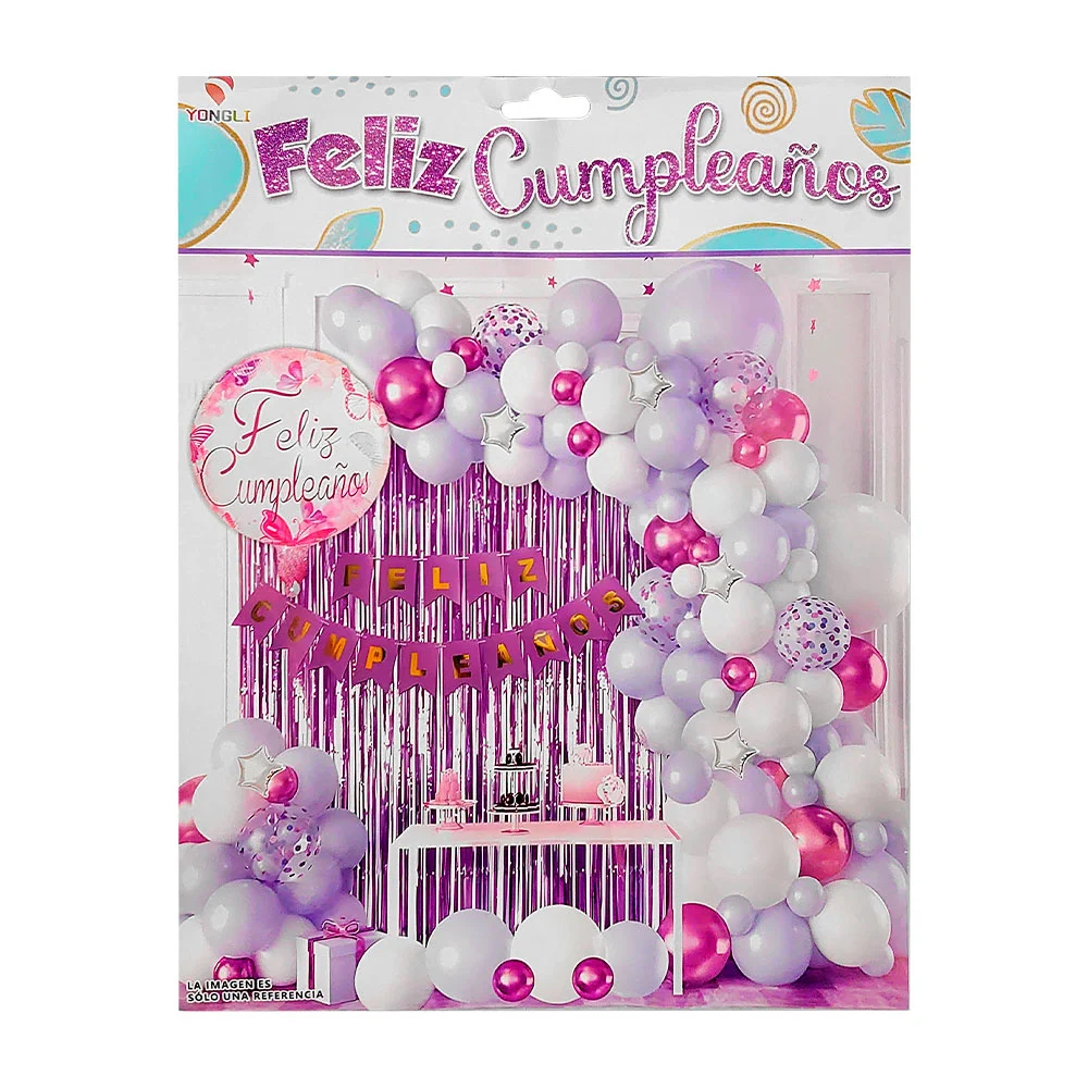 Kit decorativo de fiesta con 61 pcs y globos tonos morados + cortina …