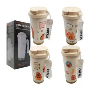 Vaso tipo termo de 500ml con diseño de capibara y correa, variedad