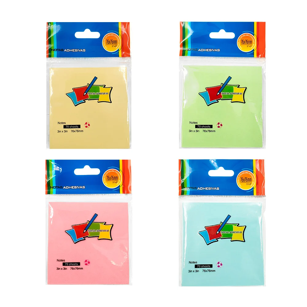 Paquete con 70 post it de 76x76mm, colores en tono pastel, variedad d…