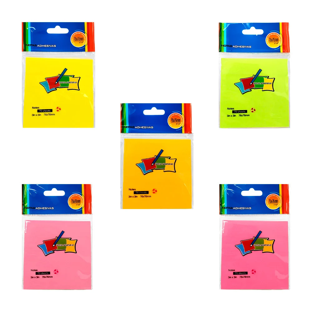 Paquete con 70 post it de 76x76mm, colores en tono neon, variedad de …