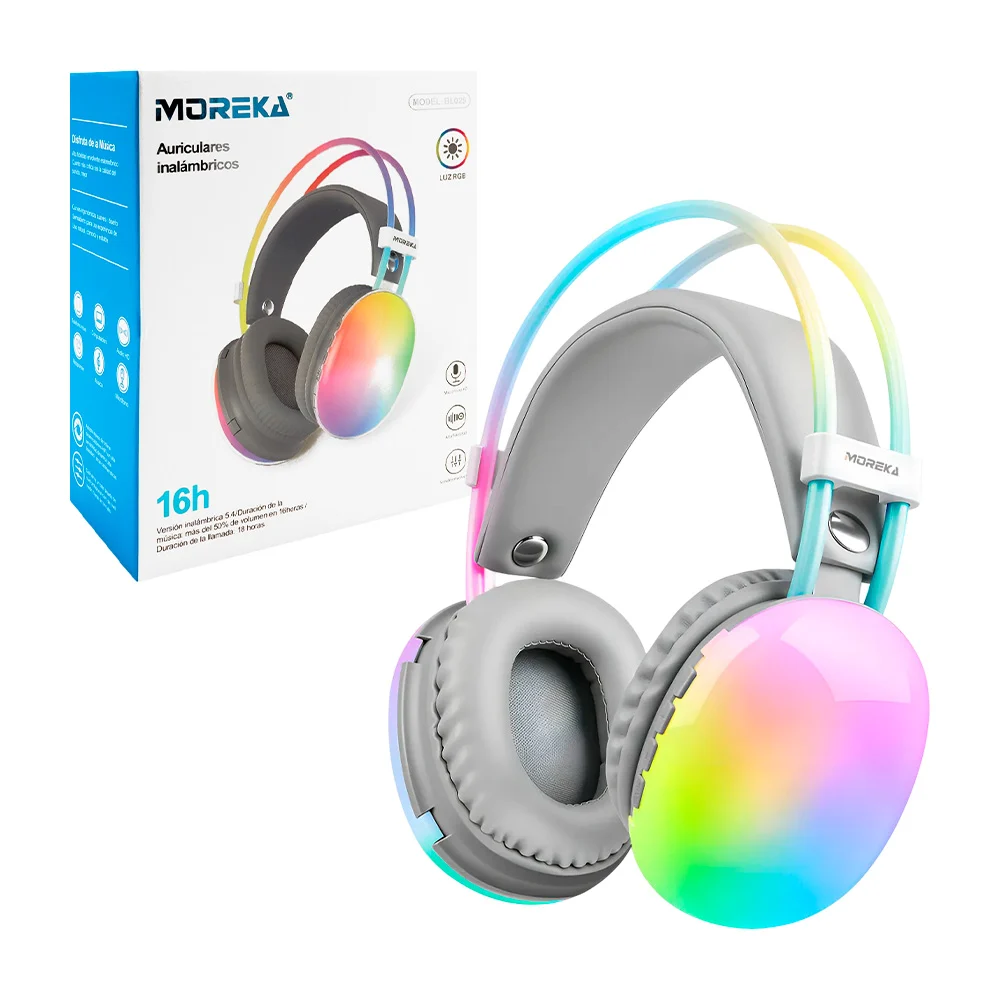 Audifonos de diadema moreka inalámbricos con luz rgb, sonido estéreo …