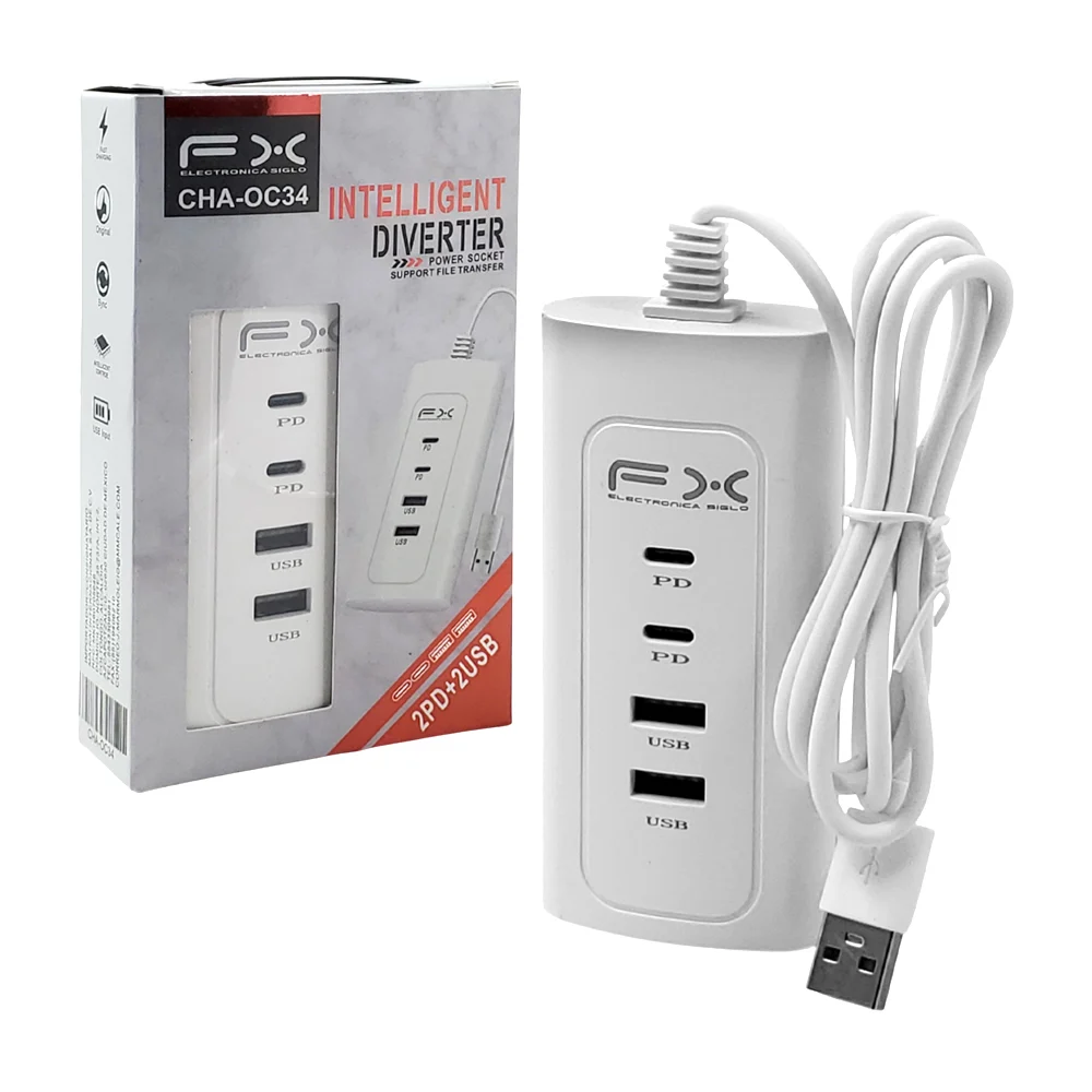 Hub fx cargador, multifuncional, carga rápida, 2 puertos usb-c y 2 pu…