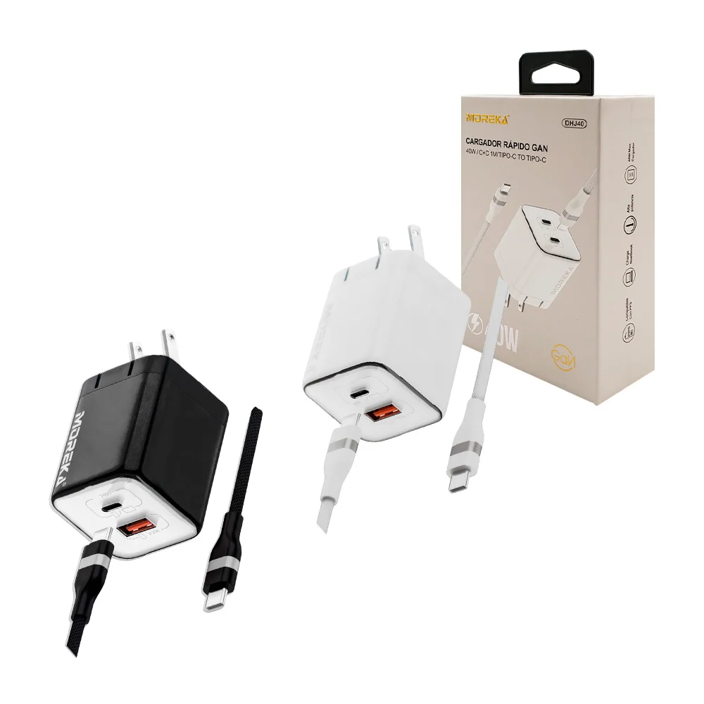 Combo cargador, carga rápida 40w, salida doble c a c, cable de 1m c a…