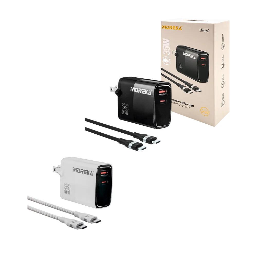 Combo cargador moreka de 35w con puerto usb y tipo c, cable tipo c a …