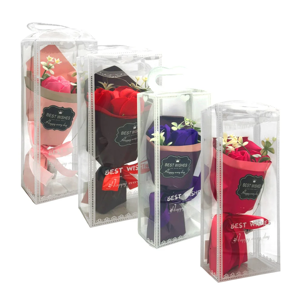 Caja transparente con ramo decorativo de 3 rosas best wishes con luz …