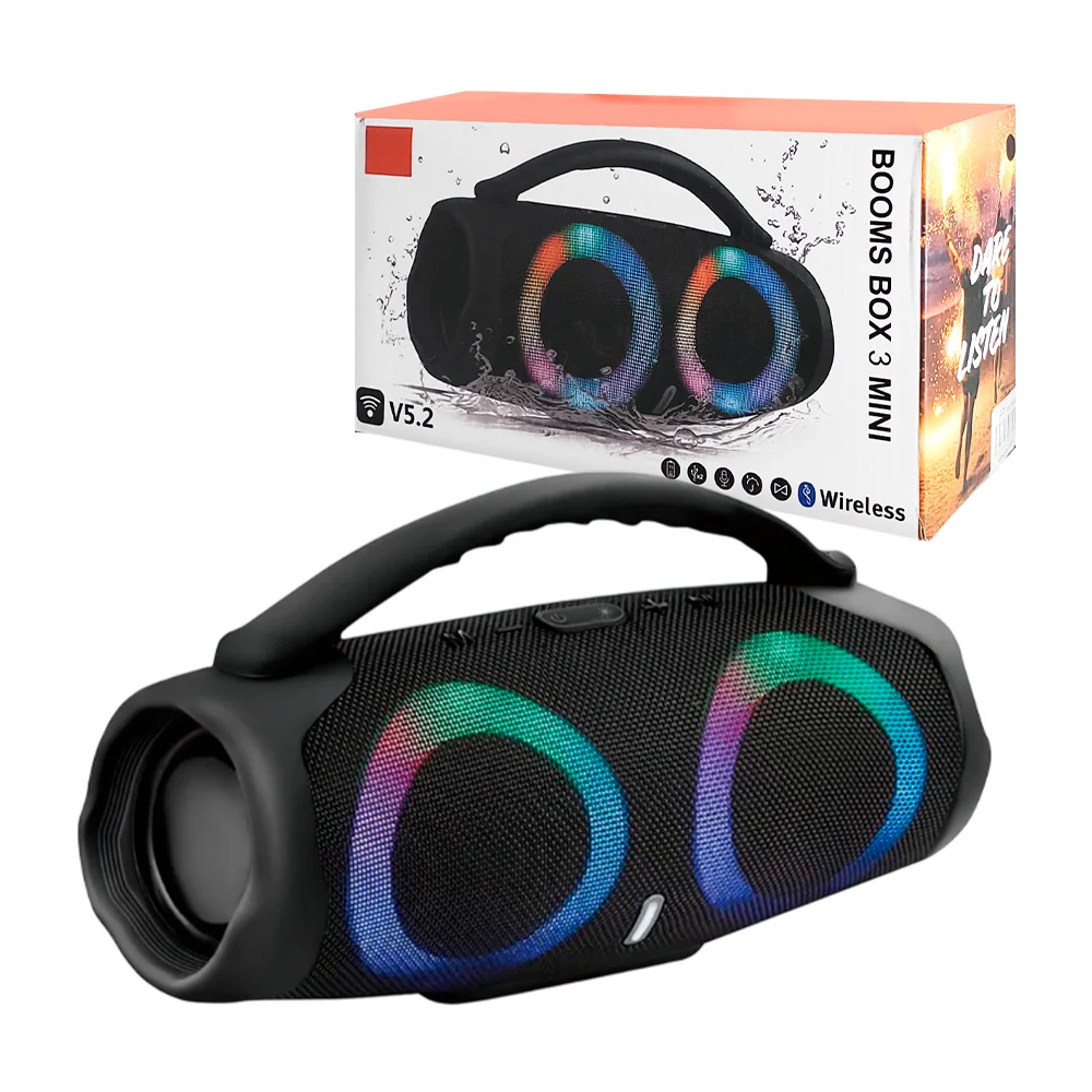 Bocina inalámbrica booms box3 mini, sonido estéreo, altavoz con luz r…
