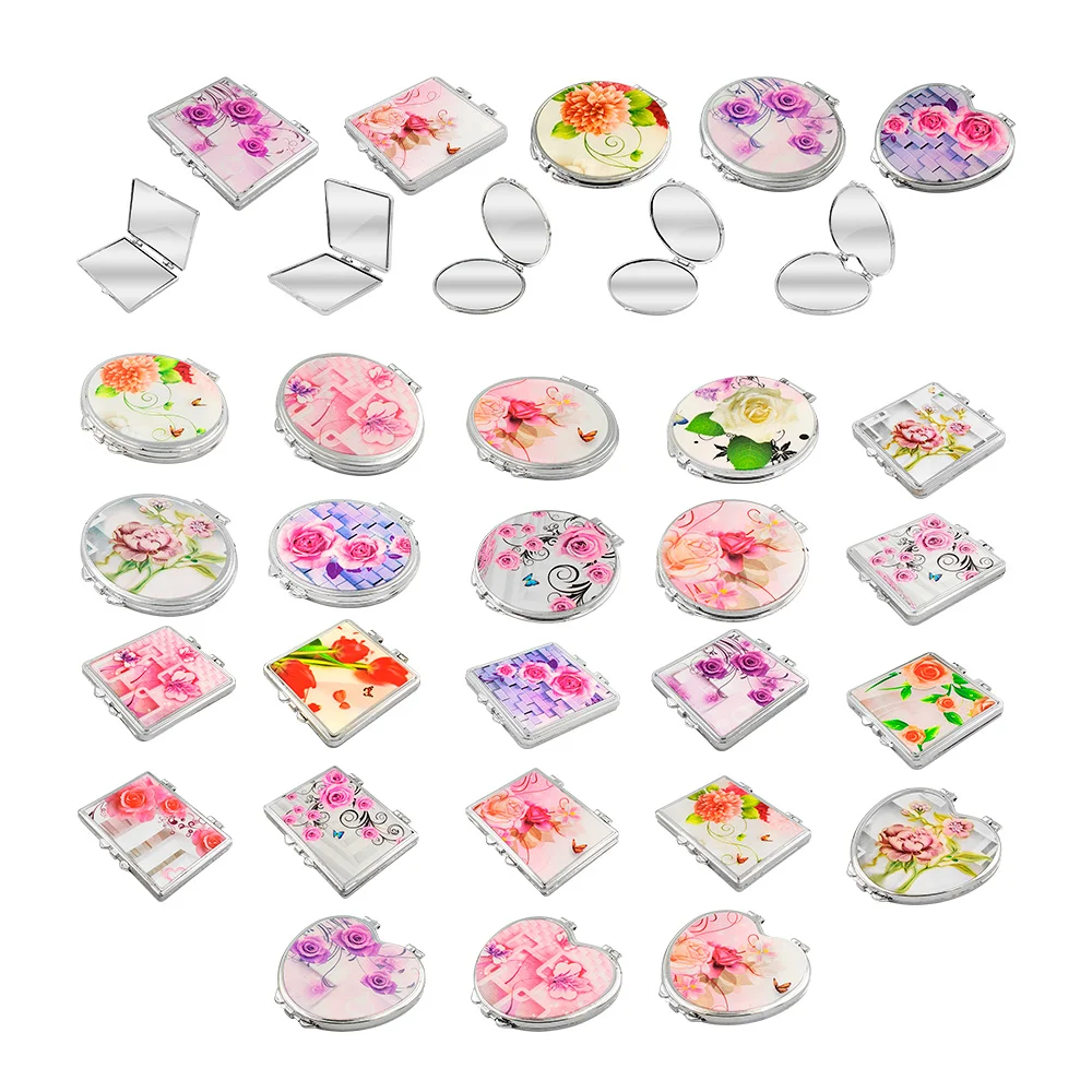 Espejo de bolsillo con estampado de flores, variedad de formas y mode…