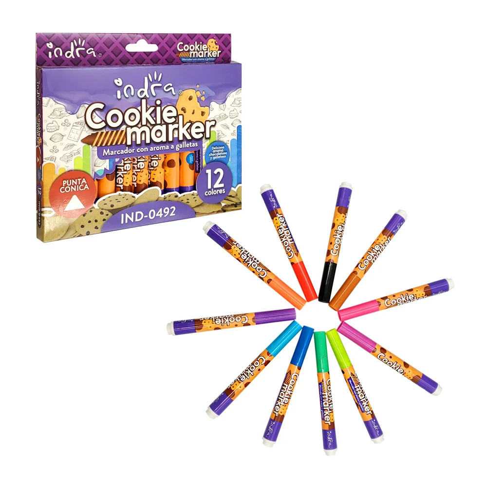 Paquete con 12 marcadores de colores indra con olor a galleta / cooki…