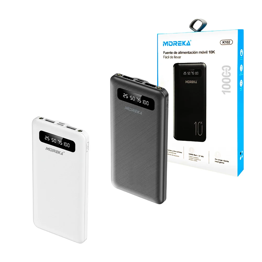 Power bank moreka 10000mah con indicador, dos puertos usb, entrada ti…