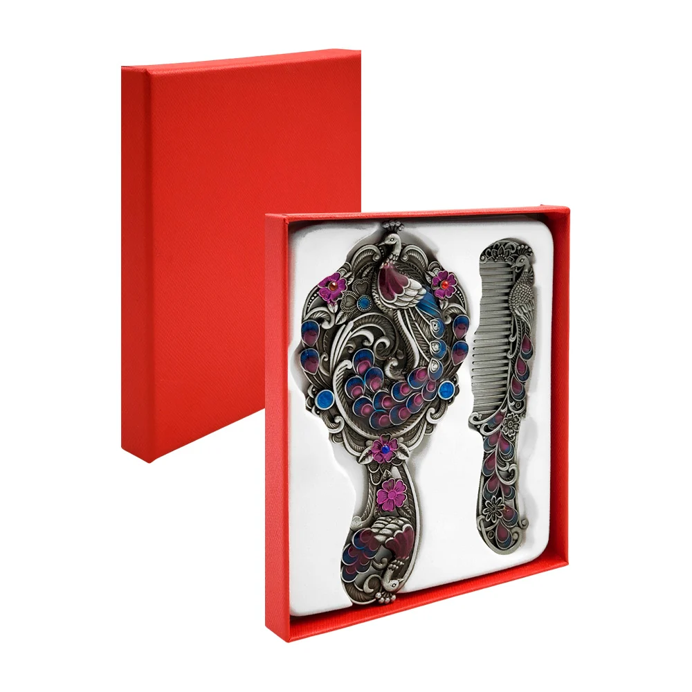 Kit de peine con espejo metálico de mano + diseño elegante, varios mo…