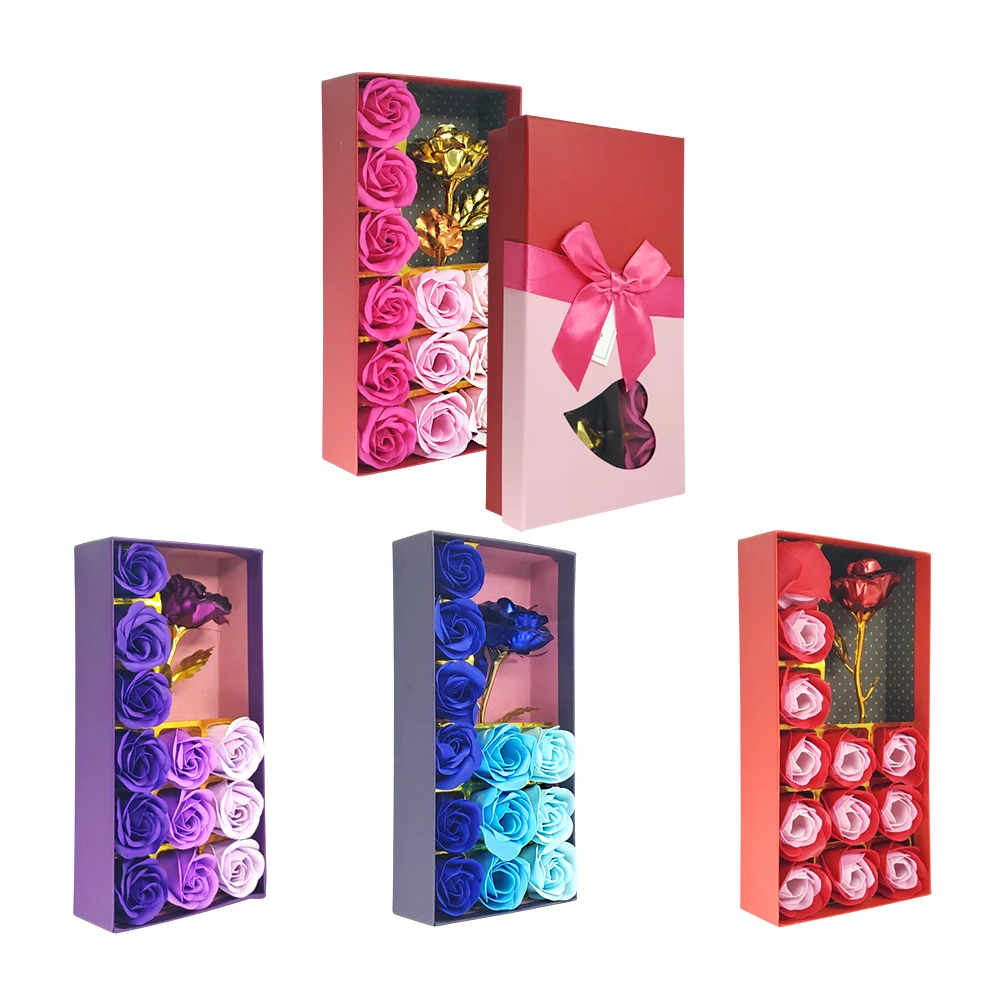 Caja rectangular con 12 flores artificiales + flor de aluminio, vario…