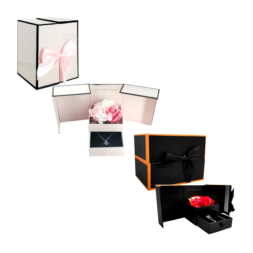 Caja de regalo alhajero con decoración de rosas eternas artificiales …