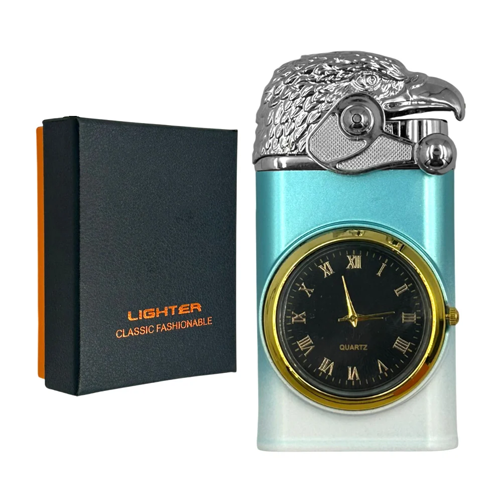 Encendedor recargable con tapa de águila con reloj y  de manecillas