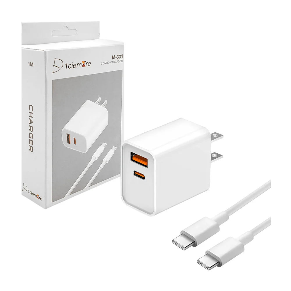 Combo cargador con cable tipo c a tipo c y cubo cargador con puerto u…