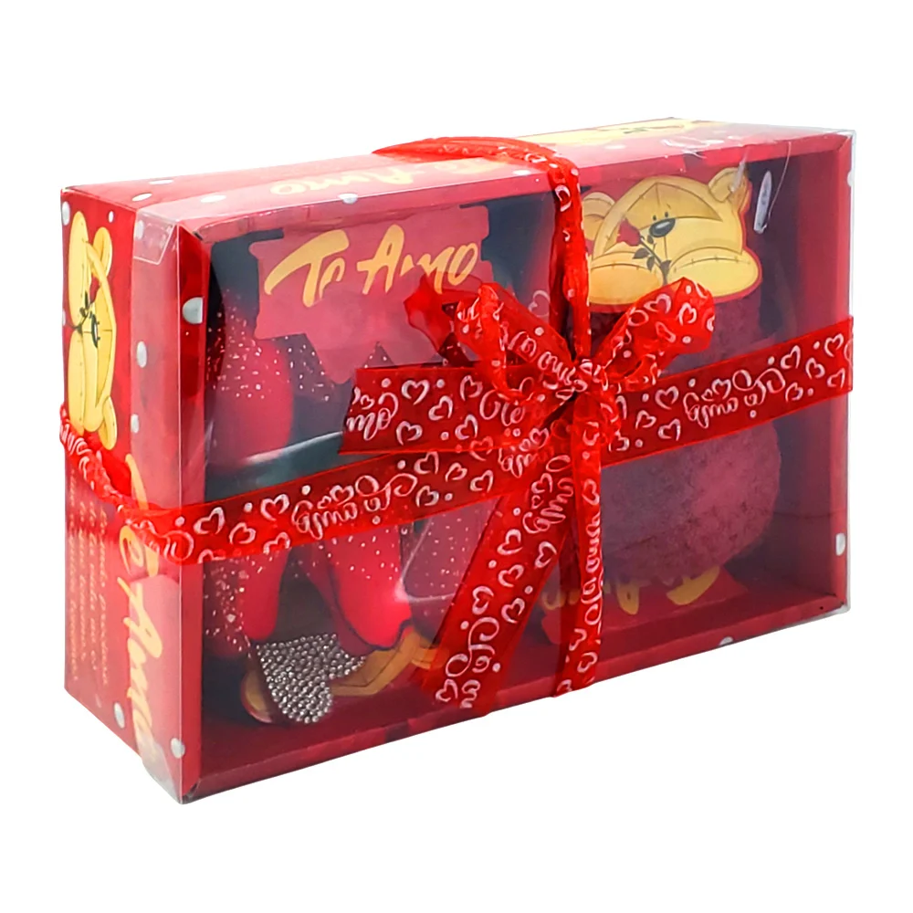 Caja con 6 rosas artificiales, pergamino y mini toalla de microfibra,…