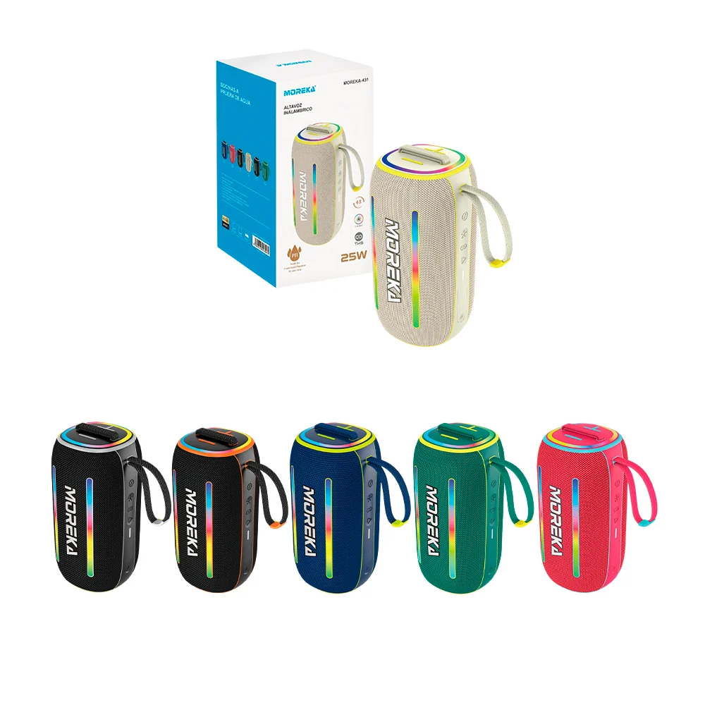 Bocina inalámbrica moreka a prueba de agua con luz rgb, 2400mah + asa…