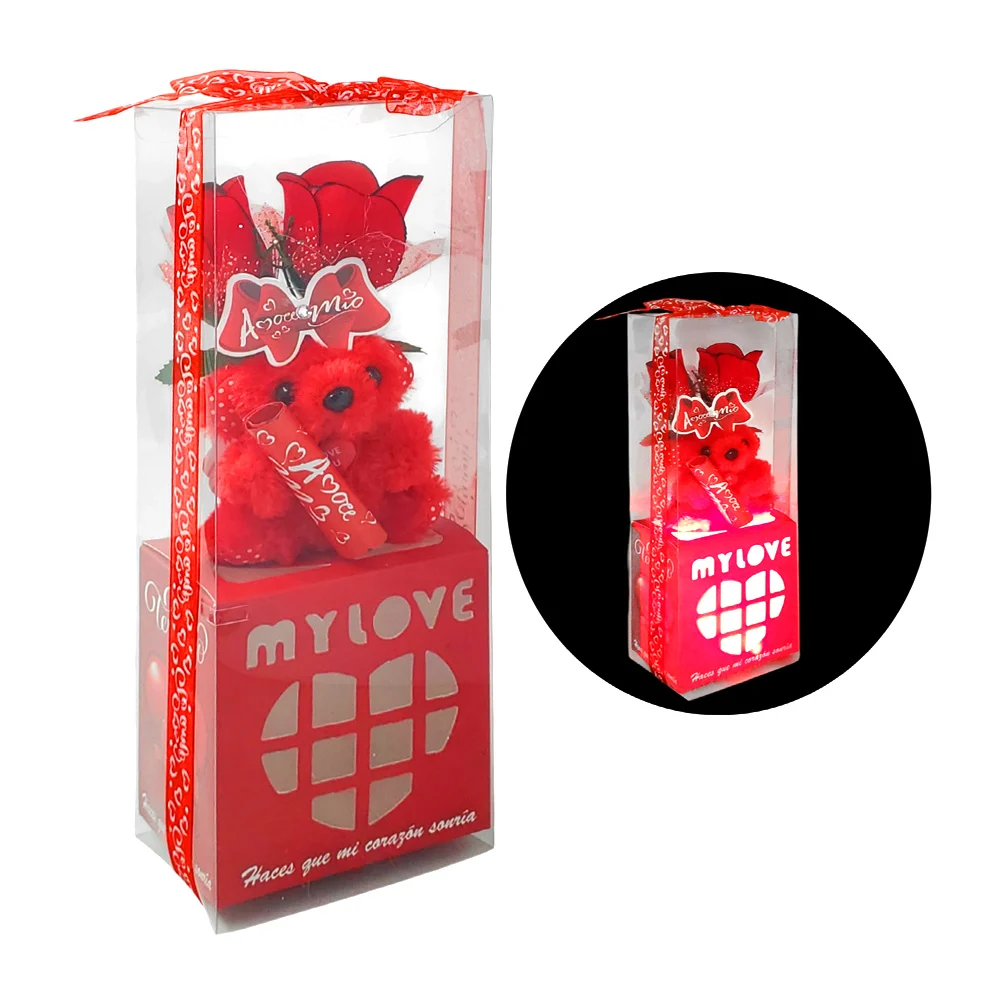 Mini oso decorativo con par de rosas, pergamino amor y espacio my lov…
