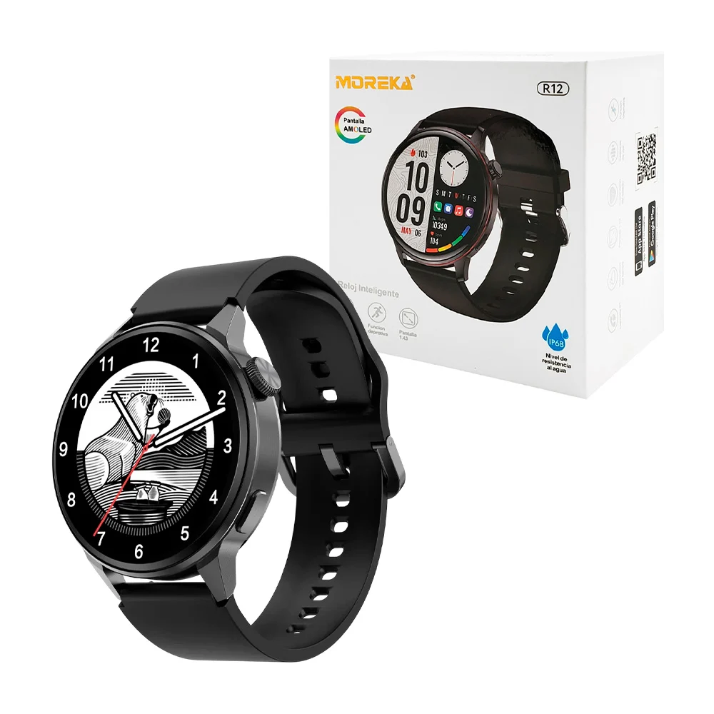 Reloj inteligente moreka, redondo con correa de plastico / r12