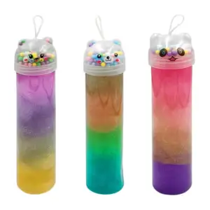 Bote de slime brilloso tricolor con tapa de oso-panda con bolitas de …