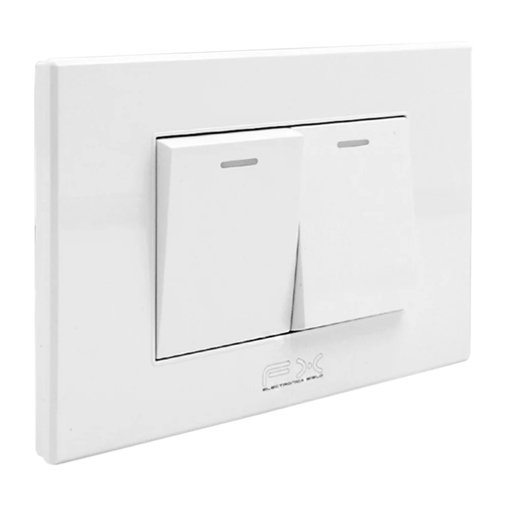 Placa fx para pared con 2 apagadores y diseño minimalista, color blan…