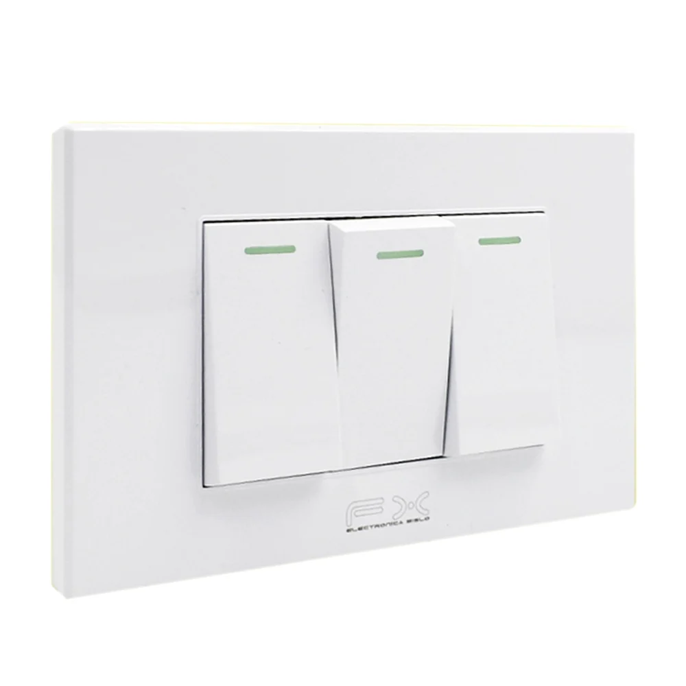 Placa fx para pared con 3 apagadores, en color blanco / sw-08