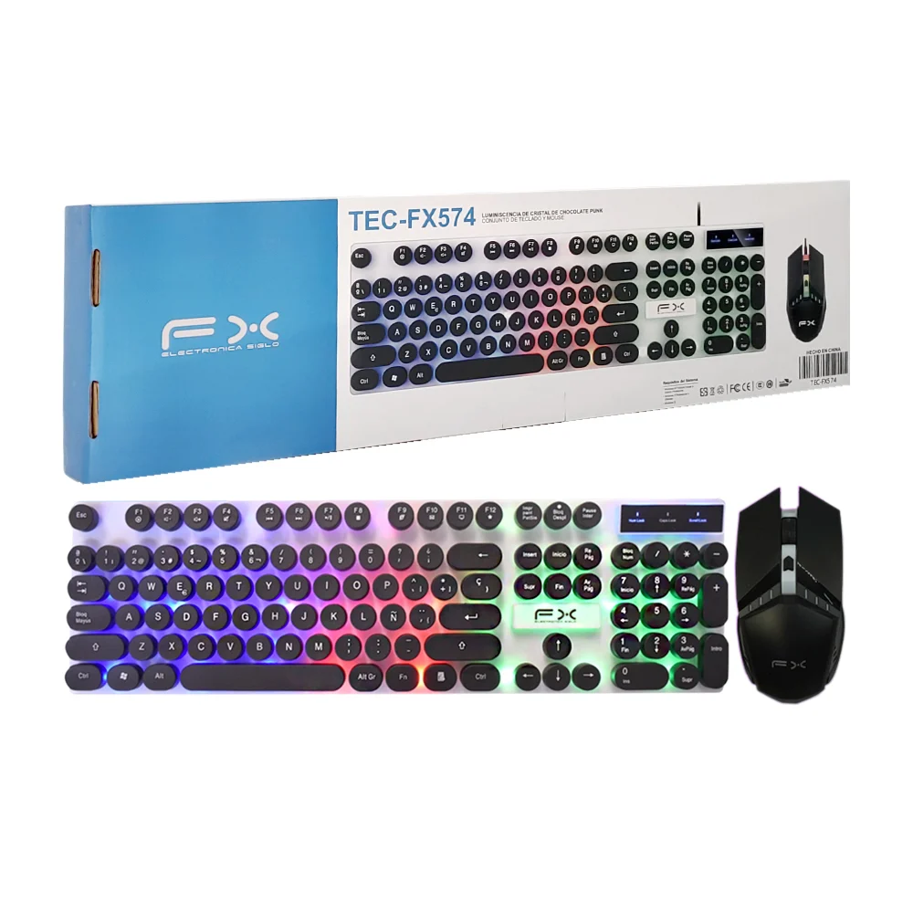 Combo fx con teclado y mouse alámbricos, teclas mecánicas y silencios…