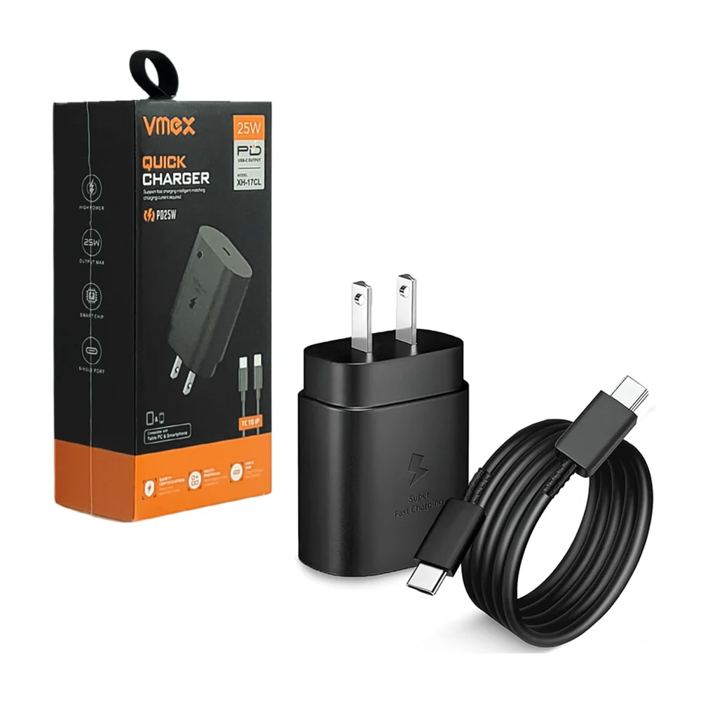 Combo cargador vmex, carga rápida 25w, salida usb-c y cable 1m de tip…