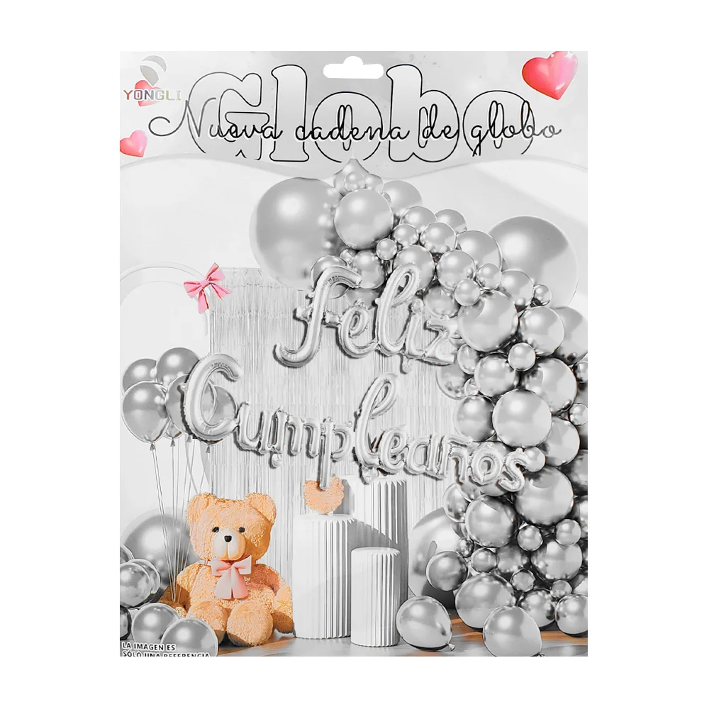 Set decorativo feliz cumpleaños 60 piezas, globos metálicos en tono p…