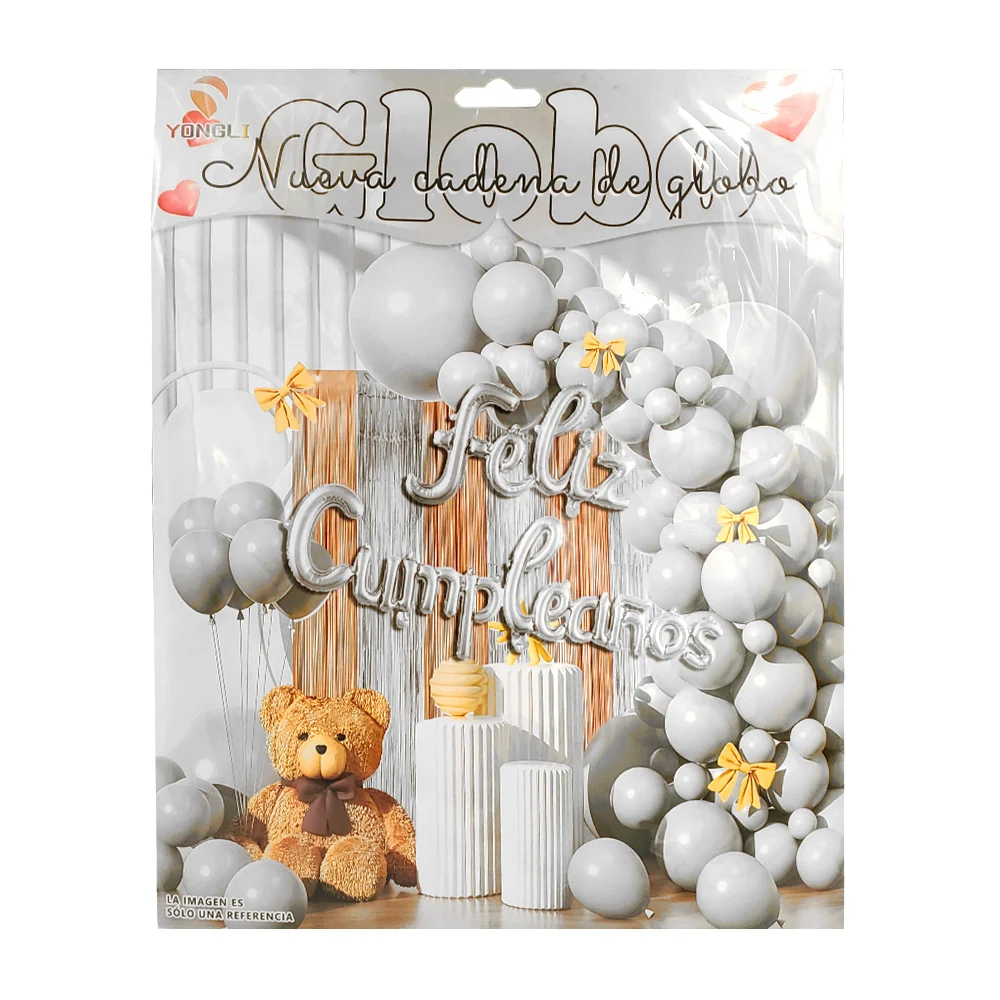 Kit decorativo en tono gris, globo feliz cumpleaños + cortina bicolor…