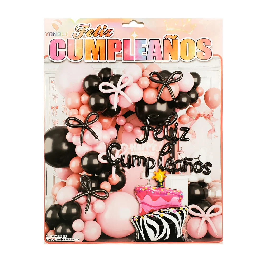 Set decorativo feliz cumpleños 55pz, globos negros y tonos rosas + gl…